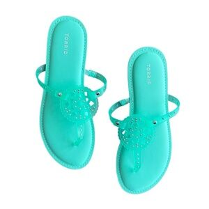 Torrid Sandals Women's 12WW Extra Wide Turquoise Jelly Medallion Summer Preppy